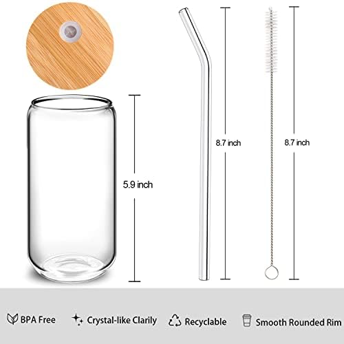 [סט 8 יחידות] כוסות שתייה עם מכסי במבוק וקש זכוכית סט 8 יחידות - כוסות זכוכית בצורת פחית 16